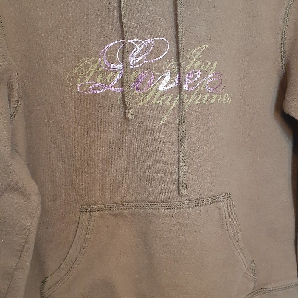 "AEROPOSTALE" LOVE, PEACE, JOY, HAPPINESS Fleece Hoodie, Brown  Size S - Picture 3 of 6